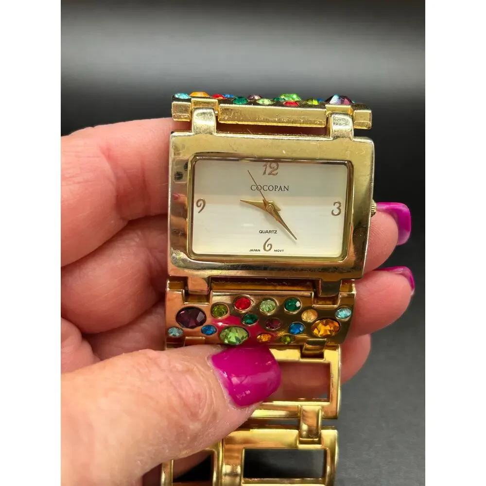 Suzanne Somers Gold Tone Crystal Bracelet Watch Multi-Color Rhinestone Dial - Picture 10 of 13